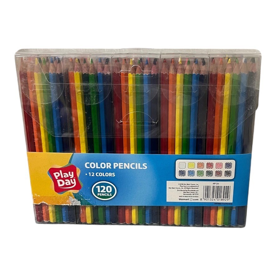 Play Day Color Pencils 12 Colors 120 Pencils Label Torn on Front 2018 New