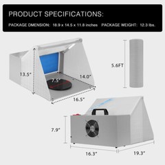 Portable Airbrush Paint Spray Booth Kit w/ 3 LED Lights Turn Table & Filter Hose