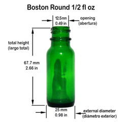 1/2 OZ 15ML GREEN BOSTON ROUND GLASS BOTTLES WITH CLOSED CONED CAPS 12 24 72 144