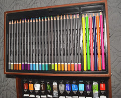 Deluxe Wooden Art Set Portable Case Colored Pencils Oil Paints Drawing Kit