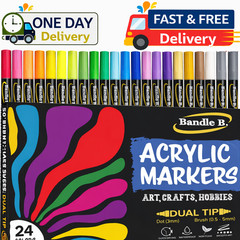 24 Colors Dual Tip Acrylic Paint Marker Pens Set, Multifunctional Acrylic Tip