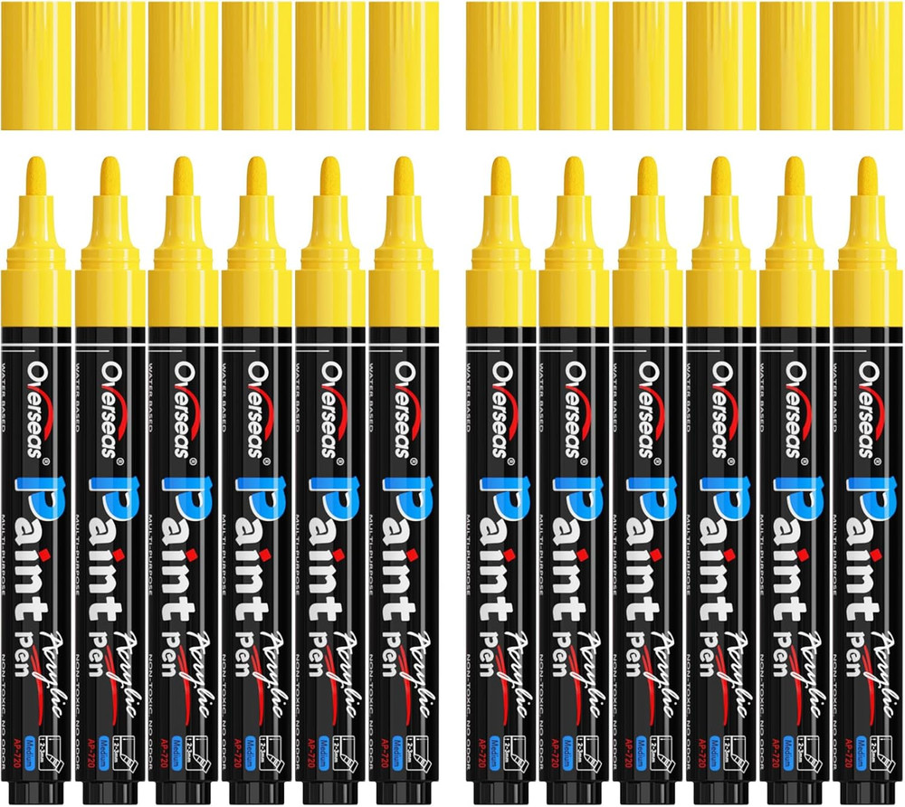 Overseas Yellow Paint Pens Paint Markers – Permanent Acrylic Markers 12 Pack, Wa