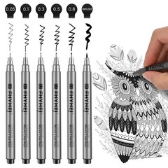 Fhyhej Micro Fineliner Drawing Art Pens: 6 Black Fine Line Ink Set