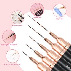 Komall Metallic Nail Art Brushes, 5Pcs Liner Brush Set, UV Gel Polish Black