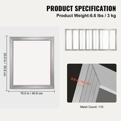 Screen Printing Kit Silk Screen Printing Frame 16x20inch 110 Count Mesh 6pcs