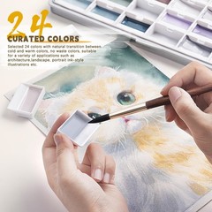 Watercolor Paint Set- 24 Color Opaque Semi-Moist Watercolor Paint, Gray Palet…