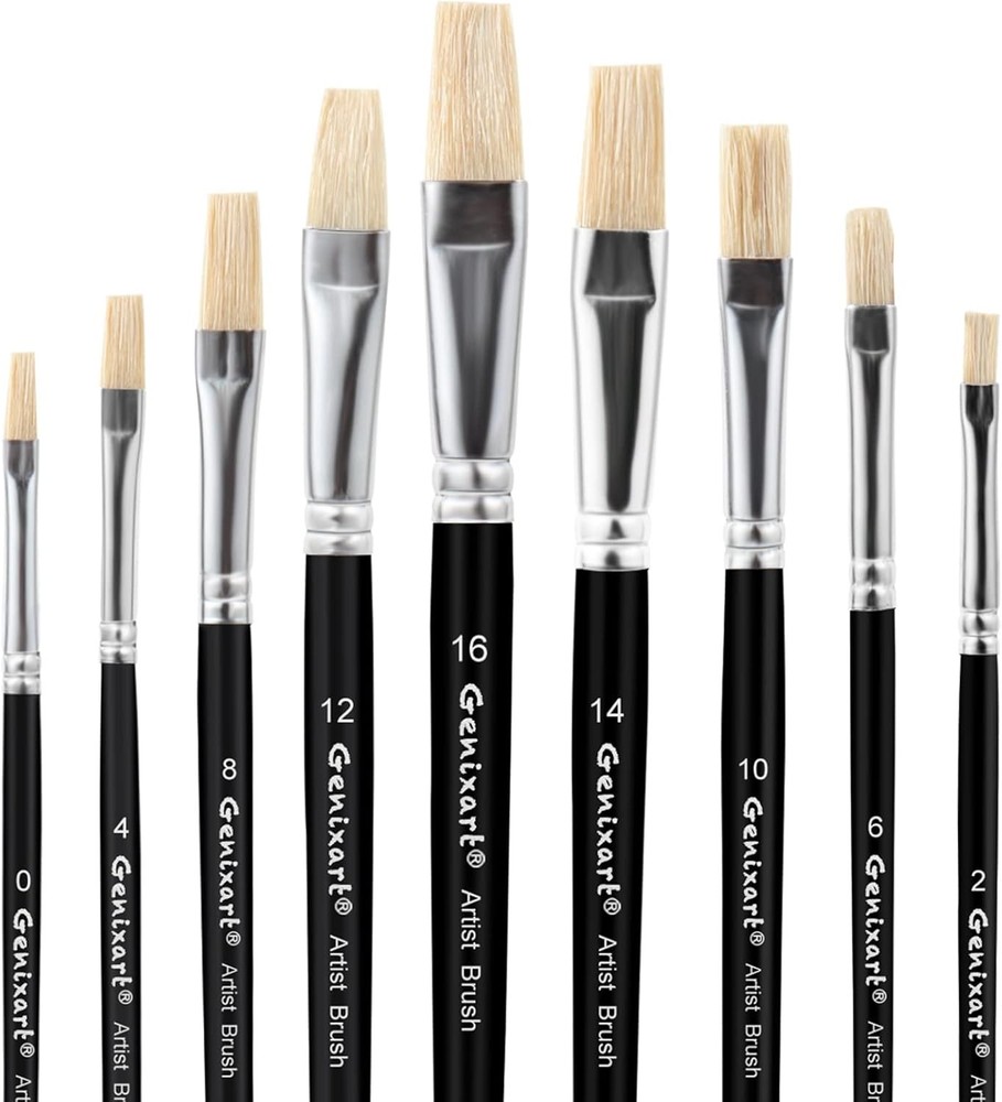 Acrylic Oil Watercolor Paint Brush Set, 9pcs Flat Paintbrushes for Art Painting