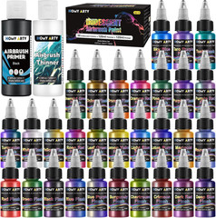 Iridescent Airbrush Paint – 30 Colors with 4.05 Fl Oz Thinner and 4.05 Fl Oz Pri