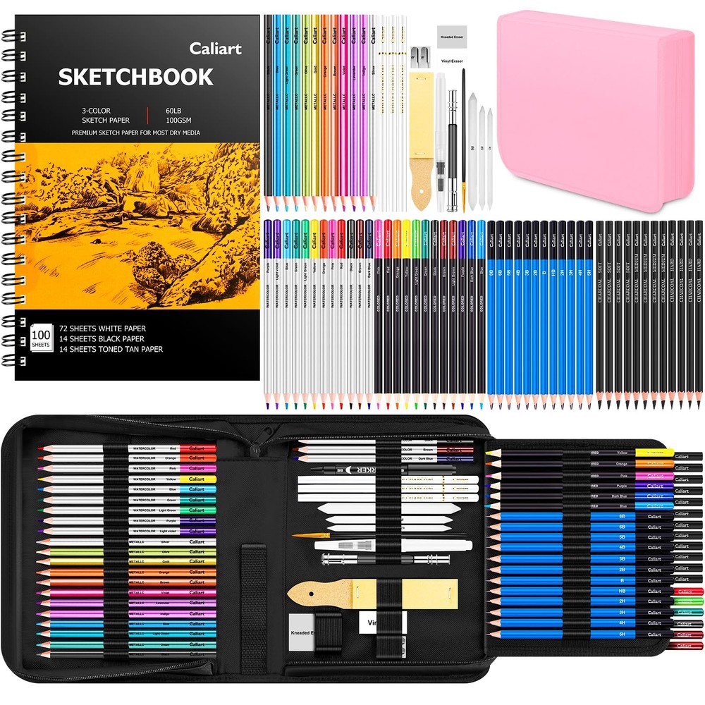 Caliart 176PCS Art Supplies Sketching Kit with 100 Sheets 3Color Sketch Book,…
