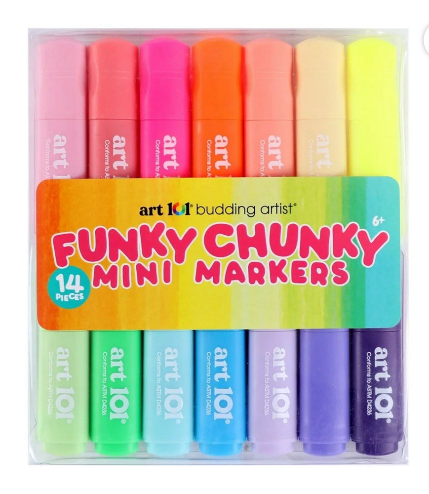Art 101 Funky Chunky Mini Colored Markers, Multicolor Set of 14