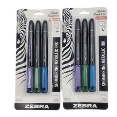 2x Zebra Shimmering Metallic Ink Brush Pen Medium Point Assorted Colors 3 Pack