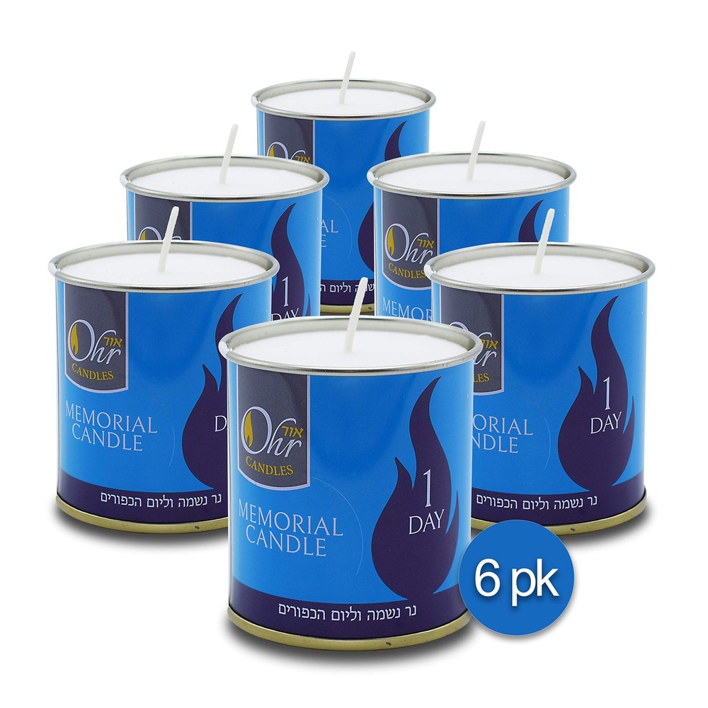 1 Day Yahrzeit Candle – 6 Pack – 24 Hour Kosher Yahrtzeit 6 Pack, White