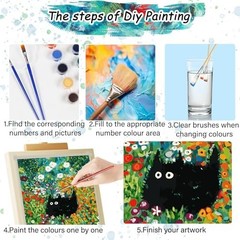 2 Pack Black Cat & Flowers Paint by Numbers Kit for Adults – DIY Acrylic Canvas