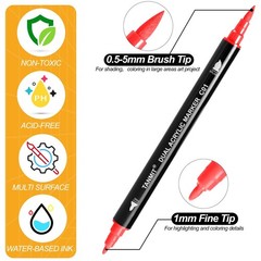 30 Color Acrylic Paint Pens Dual Tip Brush & Fine Tip Rock Wood Canvas Glass New