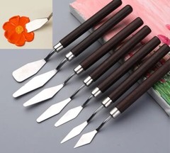 7pc Stainless Steel Palette Knife Set With Wooden Handle For Oil Painting