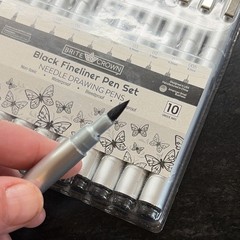 Brite Crown Black Fineliner Pen Set Needle Tip, 10 Nibs, Waterproof Black