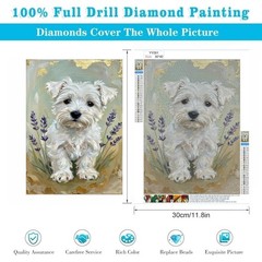 5D Diamond Painting Set White Puppy Theme Full Round Diamond DIY Art Resin 12×16