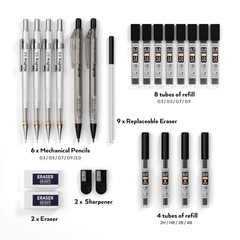 Set De Lapices Mecanicos De 6 Piezas Para Arte Y Dibujo Con Estuche