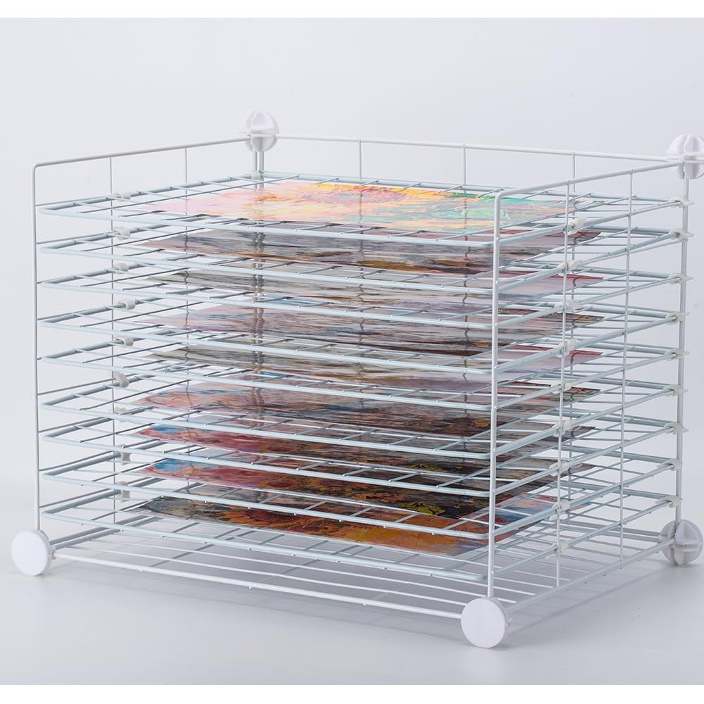 10 Shelf Art Drying Rack, Removable, Wall, Kids Art Organizer, Studio, Tabletop