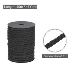 Cotton Rope 3 Strand Twisted Braided Rope Black 8mm Diameter