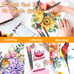 Soucolor Art Brush Markers Pens for Adult Coloring Books, 36 Colors Numbered Dua