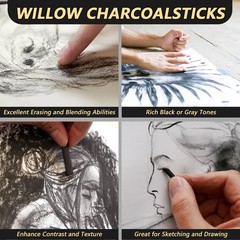 KoMvzyl 100 Pieces Willow Charcoal Sticks, 1 Count (Pack of 100), Black