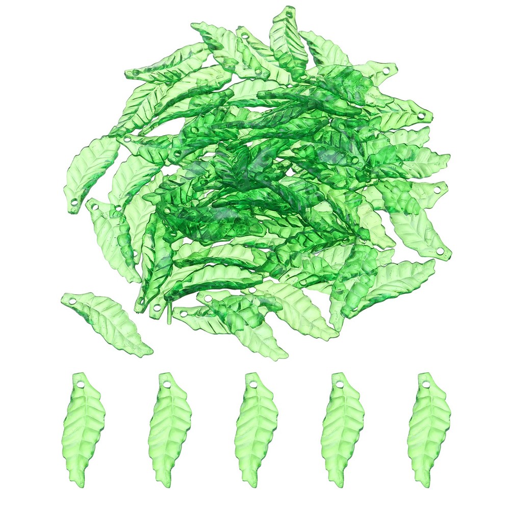 200 Pcs Transparent Acrylic Leaf Charm Green Leaf 4 Pendants Beads