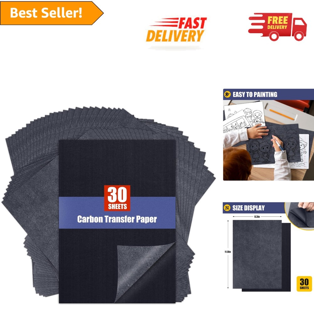 Versatile Black Graphite Transfer Paper – 30 A4 Sheets for Artists & Crafters