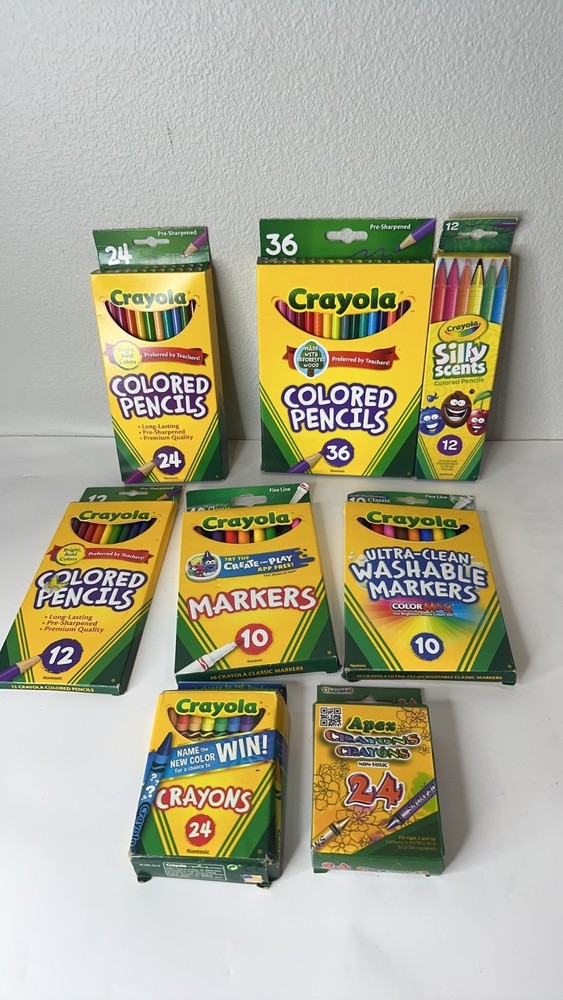 🆒 8 Packs Crayons & Colored Pencils – All New – Only 1 Marker Missing