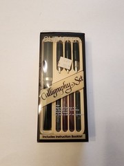 VTG SHEAFFER Calligraphy Set Black Fountain Pen 3 nibs w/Instructions Ink Is Dry