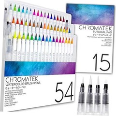 54 Watercolor Pens Set | Including 15 Page Pad & Online 1 Count (Pack of 54)