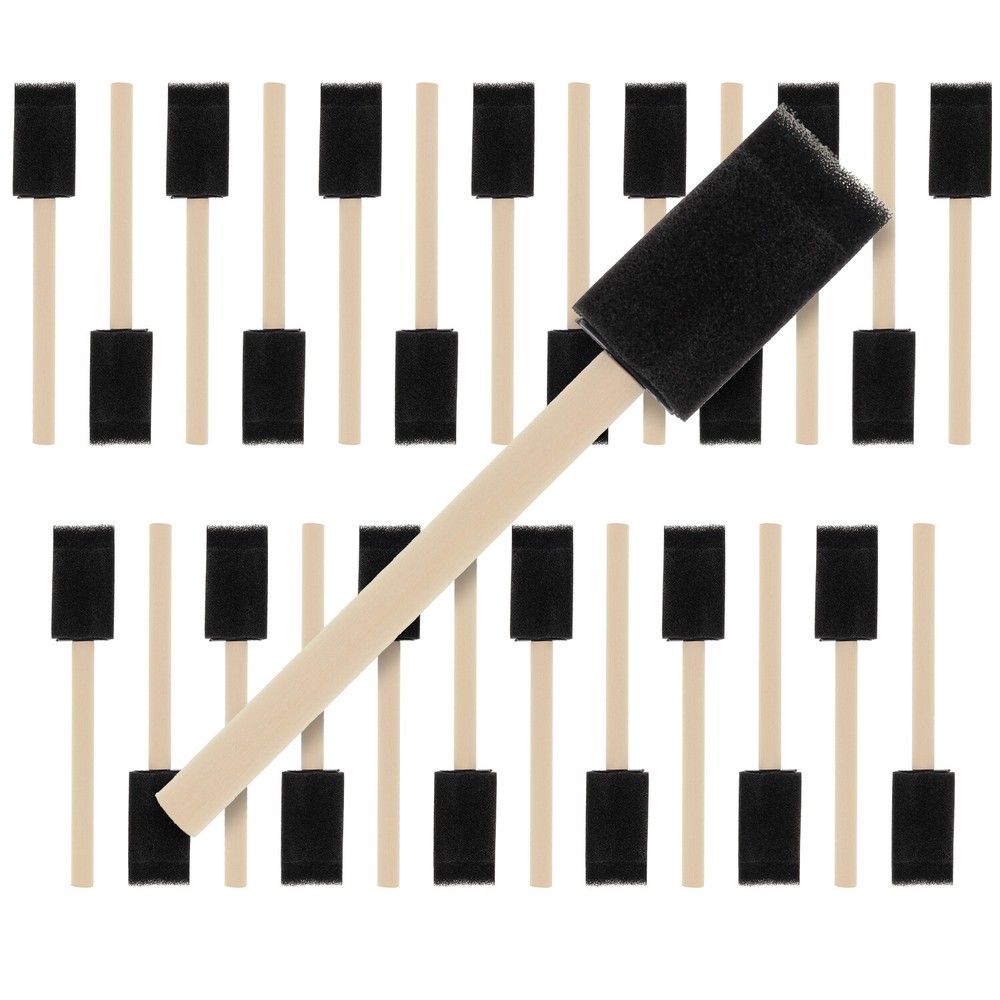 25 Pack – 1″ Foam Sponge Paint Brush Set Wood Handle Craft Touch Up Stain