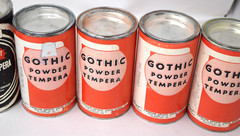 Vintage Lot Of 9 Powder Tempura Paint Cans Gothic Monarch Milton Bradley Prang