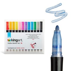 KINGART Studio Outline Marker, Set of 12, Metallic Unique Colors (402-12)