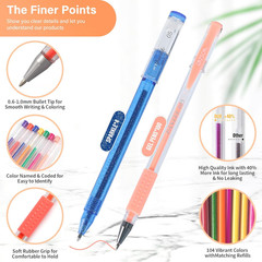 202 Pack Gel Pen for Adults Coloring Books, 104 Artist Pens Include 100 Colored