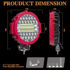 4 Pcs 201W Led Light, 7 Inch Round Light Bar Off Road Auxiliary Red