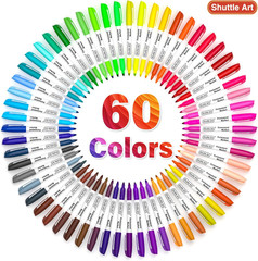 60 Colors Permanent Markers, Fine Point, Assorted Colors, Works on Plastic,Wood,