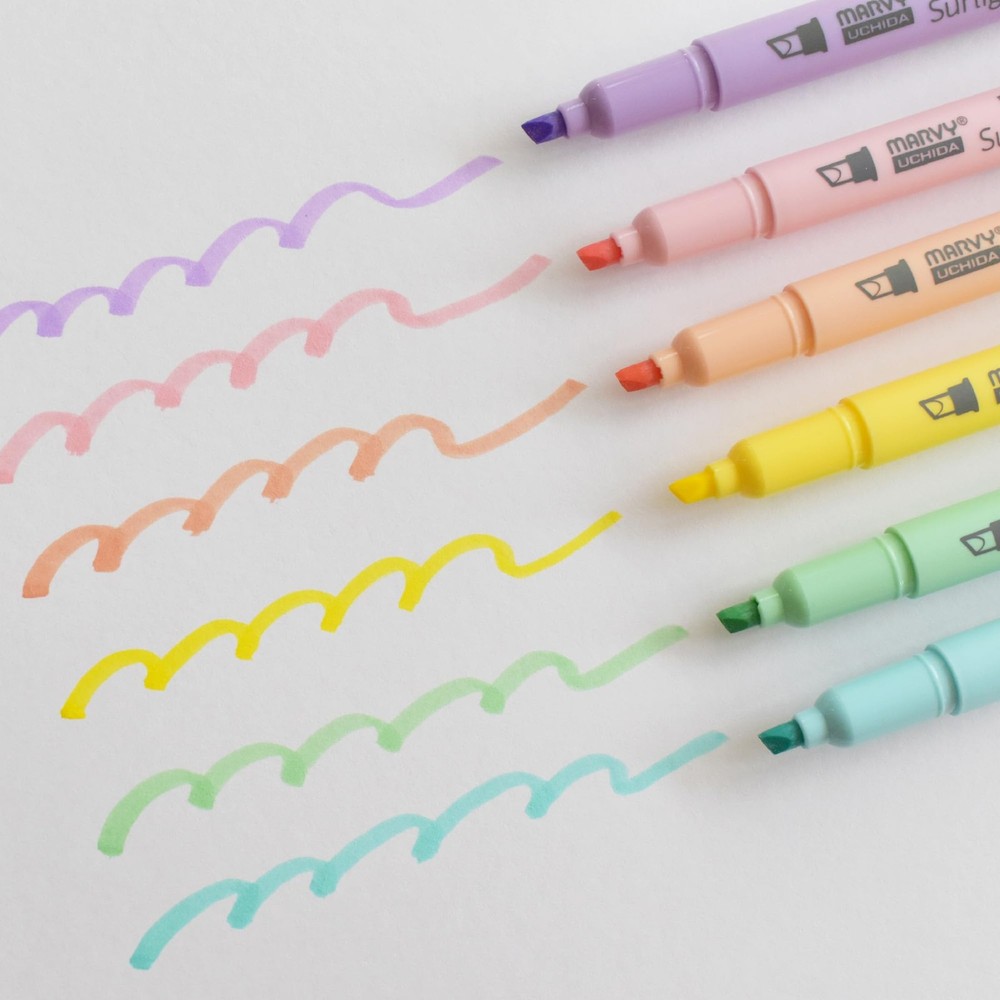 Marvy Uchida 8000-6P Pastel Liner Pen Set, Large Tip, Multiple Colors
