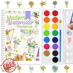 apolyone Beginners Watercolor Workbook Bouquet 300gsm Paper Brush