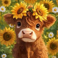 Highland Cow Paint by Numbers Kit for Adults,Cute Cow and Flowers Paint by Numbe