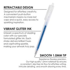 Grabie Glitter Gel Pens 18 Colors, Metallic Vibrant Sparkle Gel Pens for