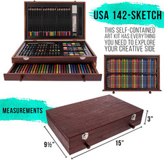 162-Piece Mega Wood Box Artist Kit with Painting, Drawing & Art Supplies for Adu