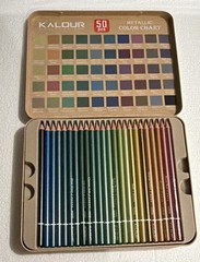 KALOUR 50pc Metallic Multicolor Colored Pencils Soft Touch Tin Set