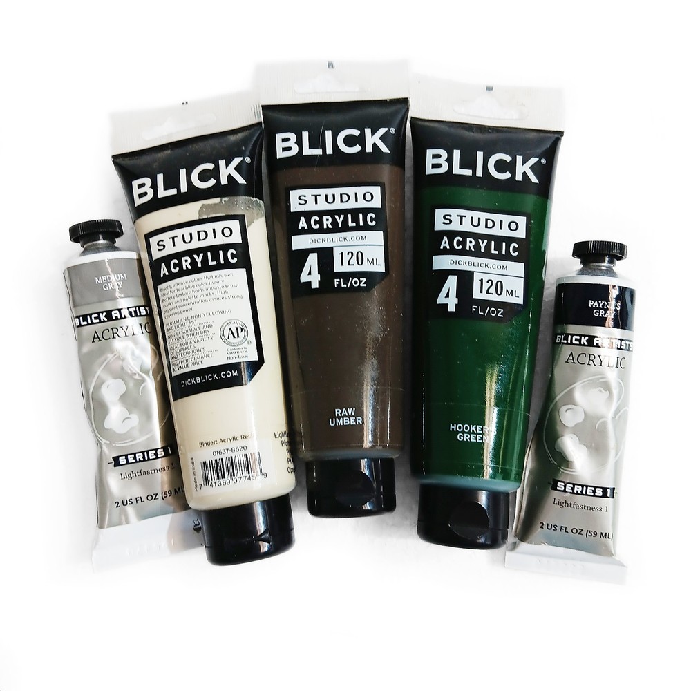 Lot of 5 Dick Blick Mixed Type Studio Acrylic Paint 4fl oz & 2fl oz Tubes