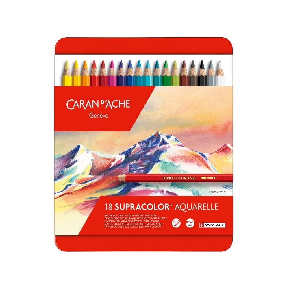 Caran d’Ache Supracolor Water Soluble Colored Pencils Set of 18 Metal Box