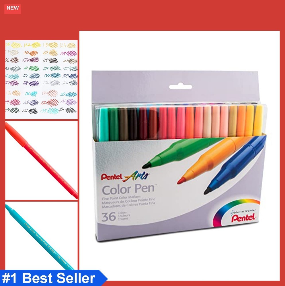 Color Pen Set 36 Assorted Colors Fine Point Water Based Ink Fiber Tip Drawing