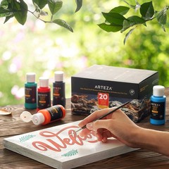 Arteza Outdoor Acrylic Paint, Set of 20 Colors/Bottles 2 oz./59 ml. Rich Pigment