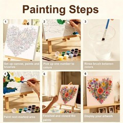 Flowers Paint by Numbers Kit for Adults with Frame and Easel, Heart Shaped Fl