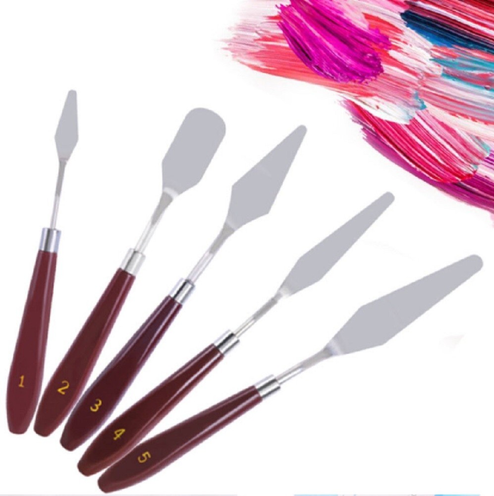 5-Piece Stainless Steel Palette Knife Set – Artist Oil Painting Scraper Spatulas