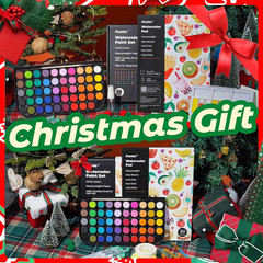 Funto Watercolor Set, 48 Color Paint Set, 10 Brushes, 30 Page Pad(9″X12″), 4 Ref